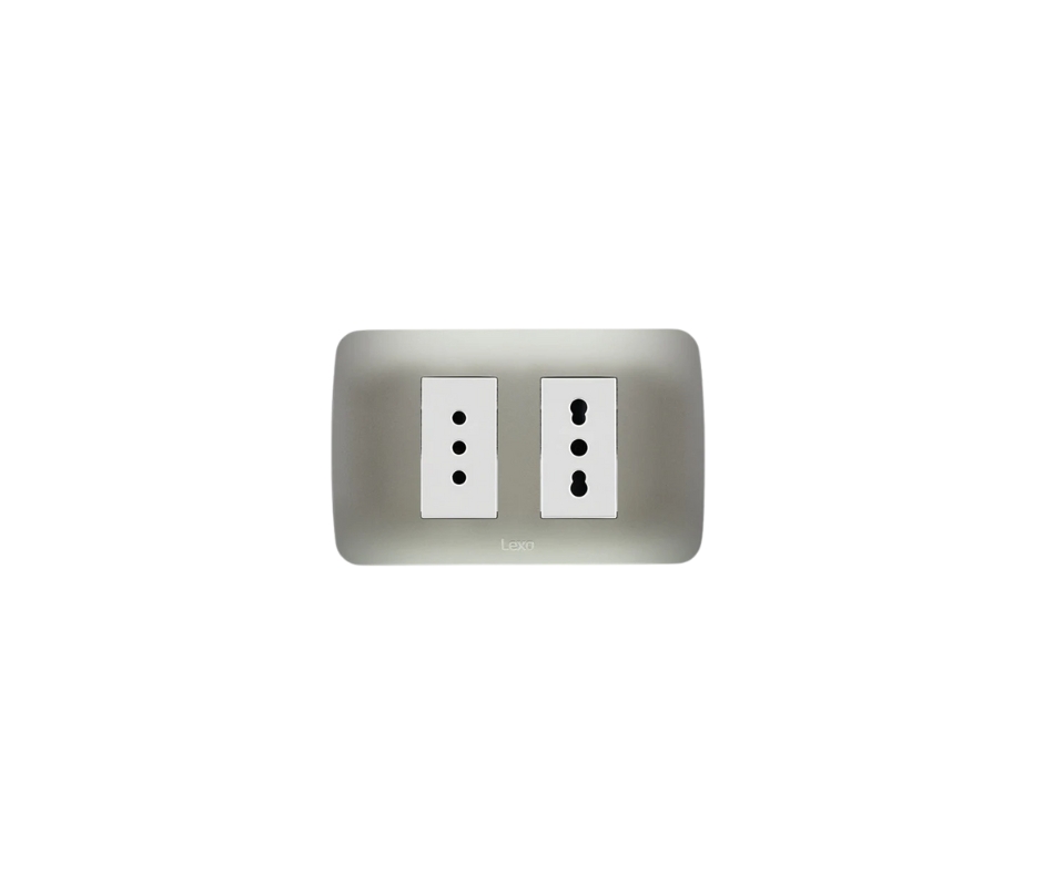 TOMA DE CORRIENTE DOBLE 10A MAS 10/16A 250V ARMADO PLATA LEXO