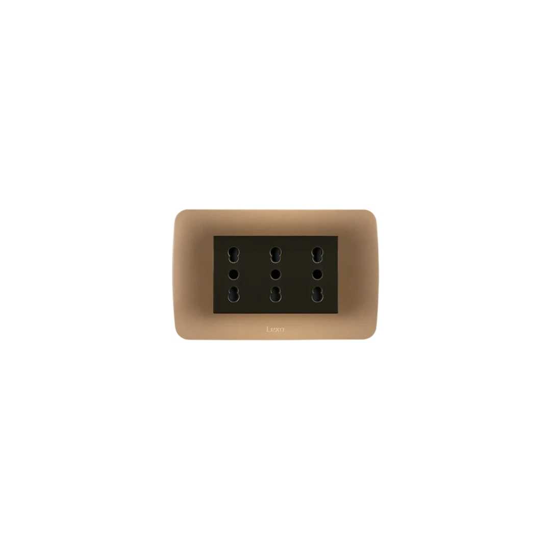 TOMA CORRIENTE TRIPLEX 10/16A 250V CAFE ARMADO TITANIO LEXO