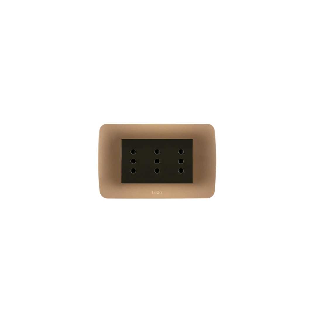 TOMA CORRIENTE TRIPLEX 10A 250V CAFÉ ARMADO TITANIO LEXO