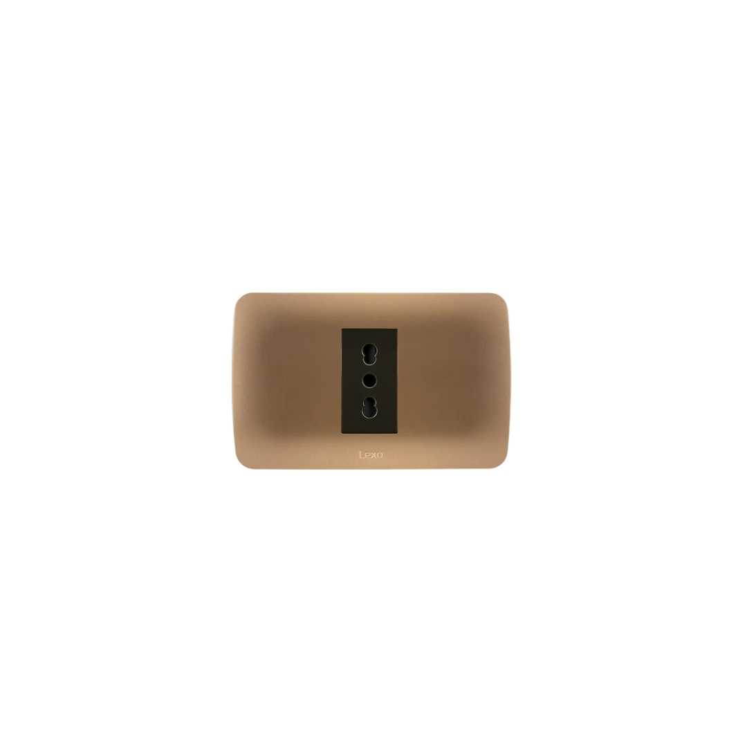 TOMA CORRIENTE SIMPLE 10/16A 250V CAFÉ ARMADO TITANIO LEXO